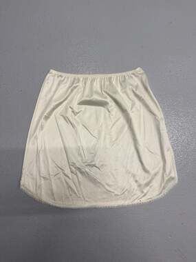 Vintage French Maid Women's Ivory Nylon Half Slip Skirt with Lace Trim